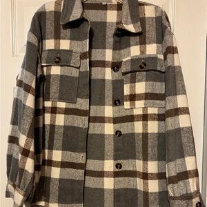 Plaid Shacket in Gray and Brown